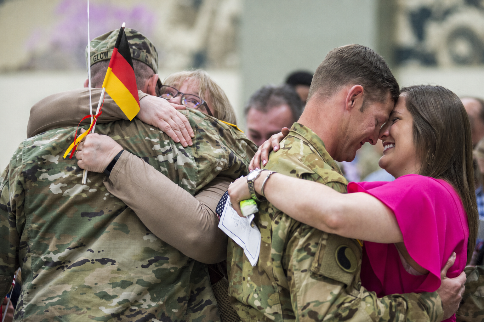 Joyful moment of a returning Soldier and lovers